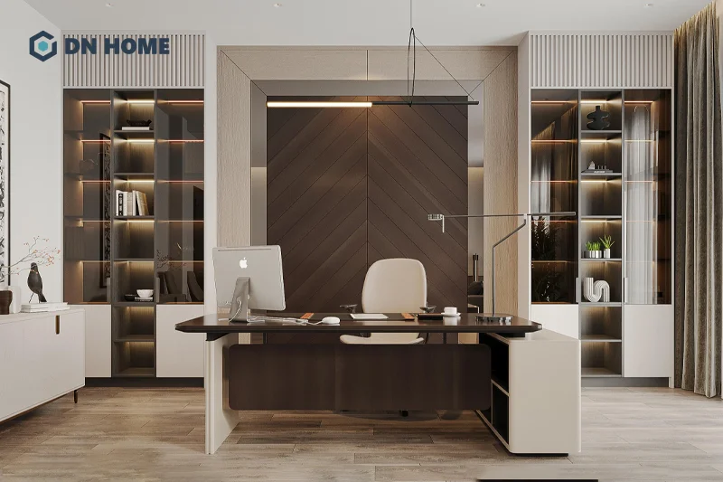 Nên bố trí nội thất phòng làm việc khoa học, gọn gàng để thể hiện sự chuyên nghiệp và tối ưu tiện nghi