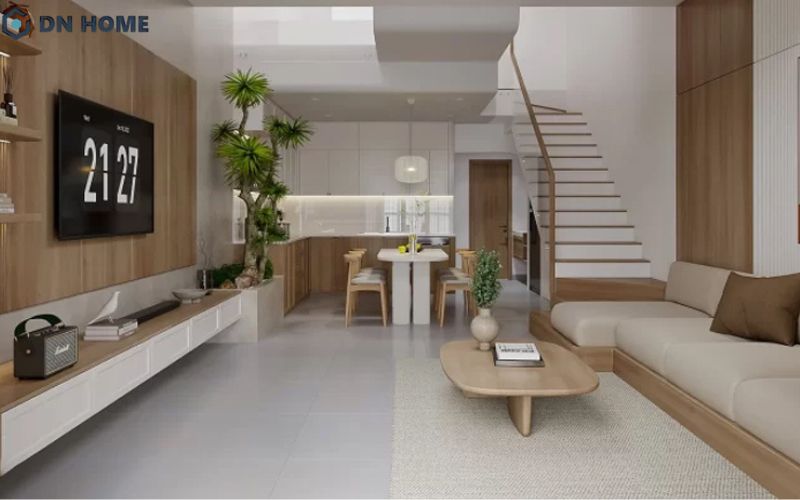 Phòng khách diện tích 20m2 phù hợp với những căn hộ, nhà phố rộng 60-80m2
