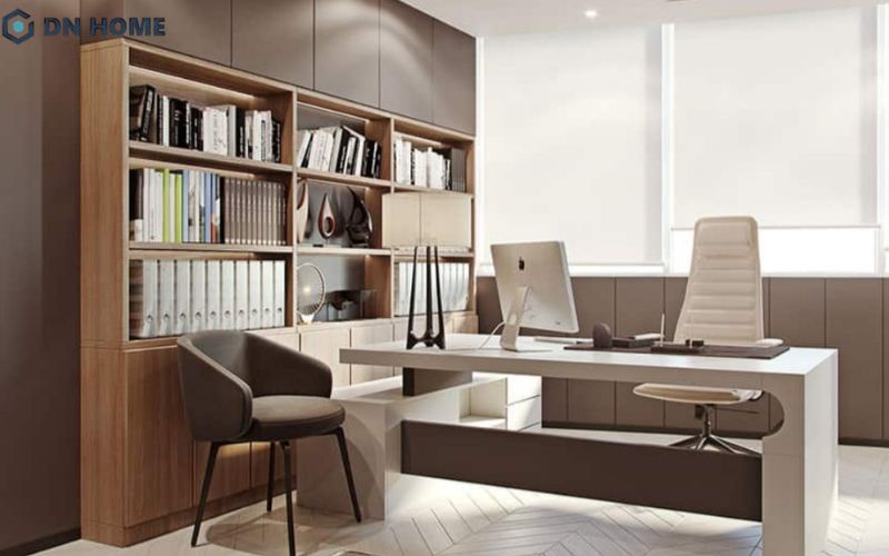 Phòng giám đốc tối giản giúp không gian nhỏ vẫn gọn gàng và tinh tế