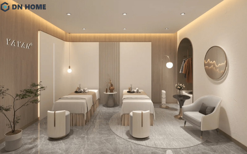 Không gian spa chuyên nghiệp cần được thiết kế rộng thoáng để tạo cảm giác thoải mái cho khách hàng