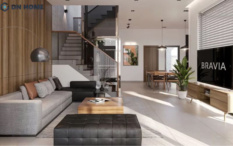 Nhà phố hoặc căn hộ 100m2 phù hợp thiết kế phòng khách diện tích 25m2