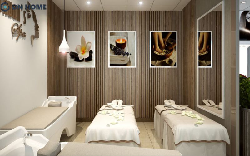 Phong cách tối giản với đường ents gọn gàng là lựa chọn lý tưởng cho spa diện tích nhỏ