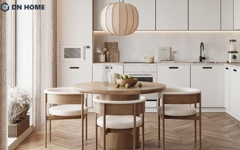 Phòng bếp được thiết kế theo phong cách Japandi hướng đến sự gọn gàng và tiện nghi