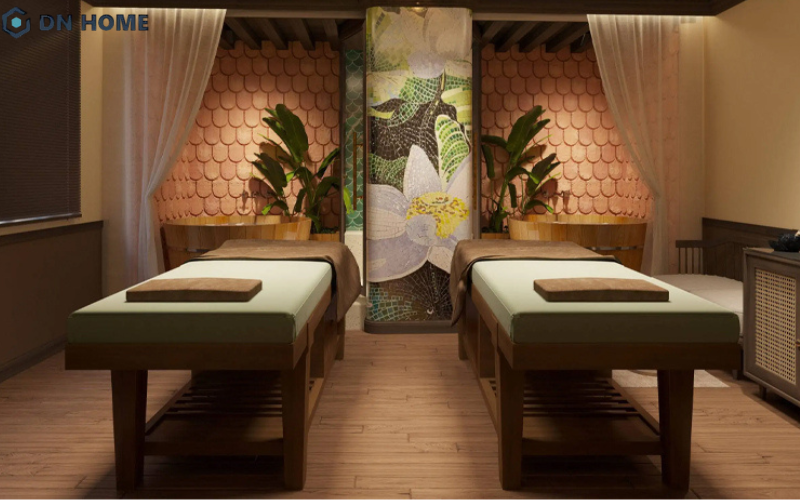 Những gam màu trung tính dịu mắt nên được ưu tiên lựa chọn khi thiết kế spa