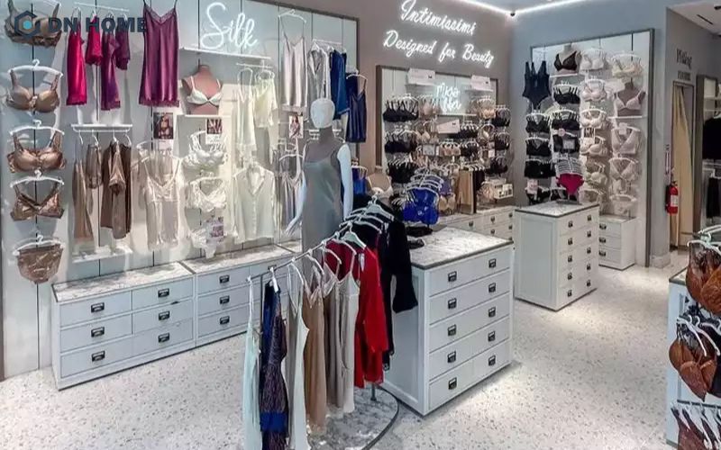 Mẫu thiết kế shop đồ lót ứng dụng hệ thống đèn led, neon để tạo điểm nhấn độc đáo