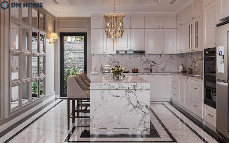 Thiết kế nội thất phòng bếp phong cách tân cổ điển phù hợp với những ngôi nhà có diện tích rộng