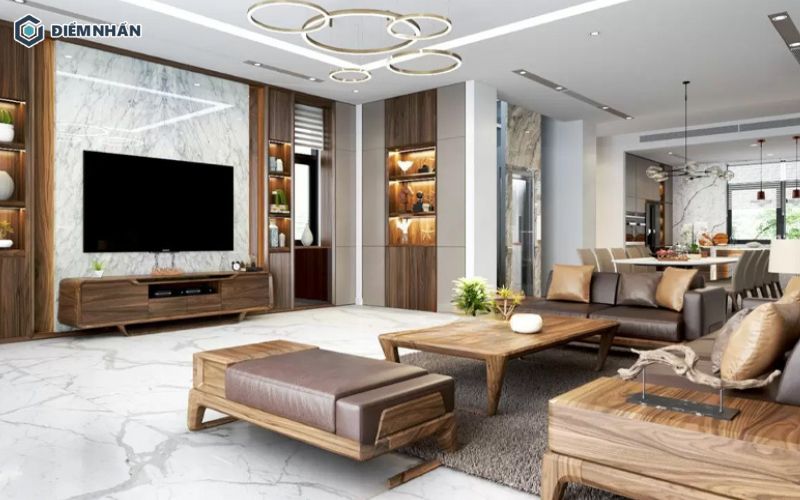Nội thất gỗ óc chó mang đến vẻ đẹp sang trọng và đẳng cấp cho không gian phòng khách
