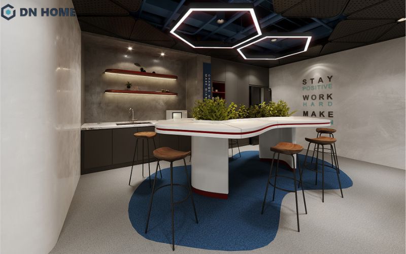 Thiết kế khu vực pantry tiện nghi, nơi nhân viên có thể ăn uống và cùng nhau trò chuyện sau giờ làm việc căng thẳng