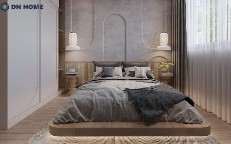 Với diện tích 12m2 cần ưu tiên các đường nét đơn giản để giúp không gian thêm rộng thoáng, thoải mái