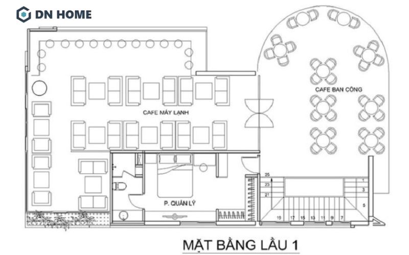 Bản vẽ thiết kế quán cafe nhà ống