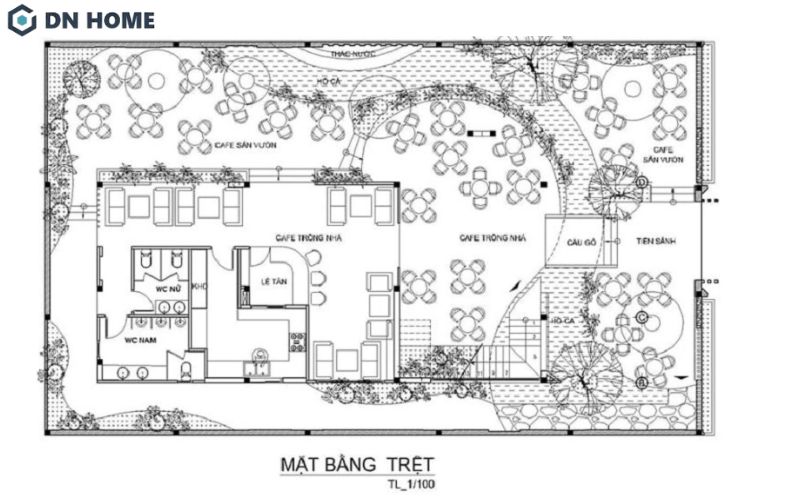Bản vẽ thiết kế quán cafe sân vườn