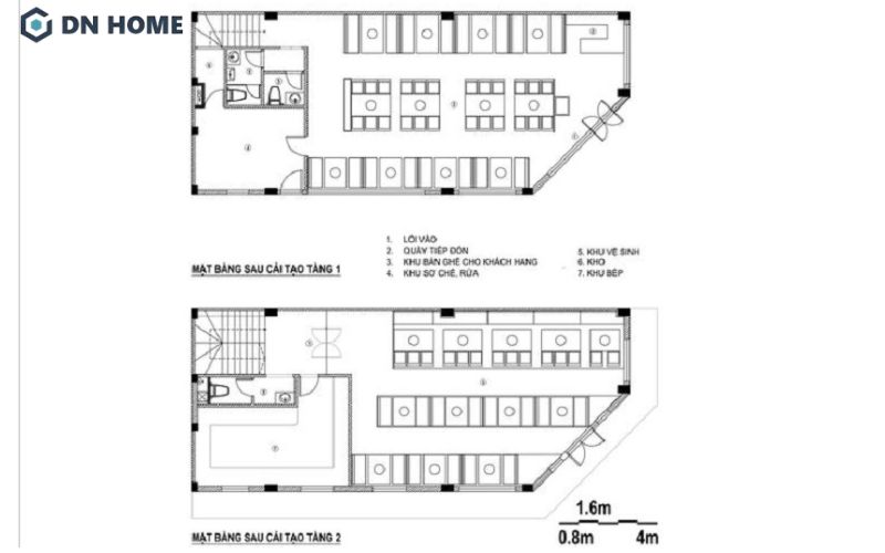 Bản vẽ thiết kế quán cafe 2 tầng