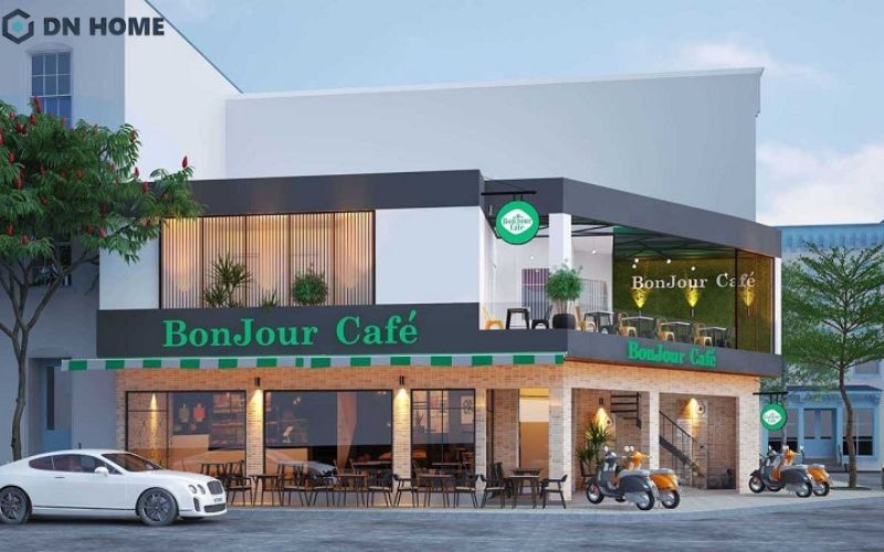 Hình ảnh mô phỏng 3D dựa trên bản vẽ thiết kế quán cafe