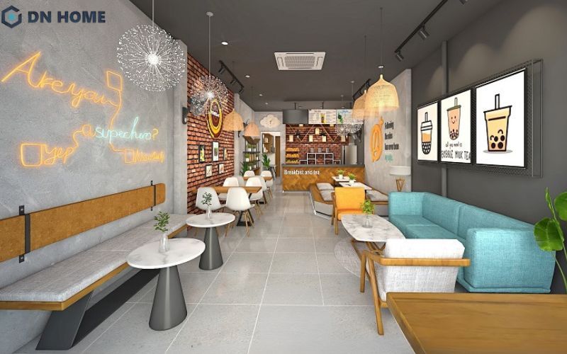 Hình ảnh mô phỏng không gian từ bản vẽ thiết kế quán cafe
