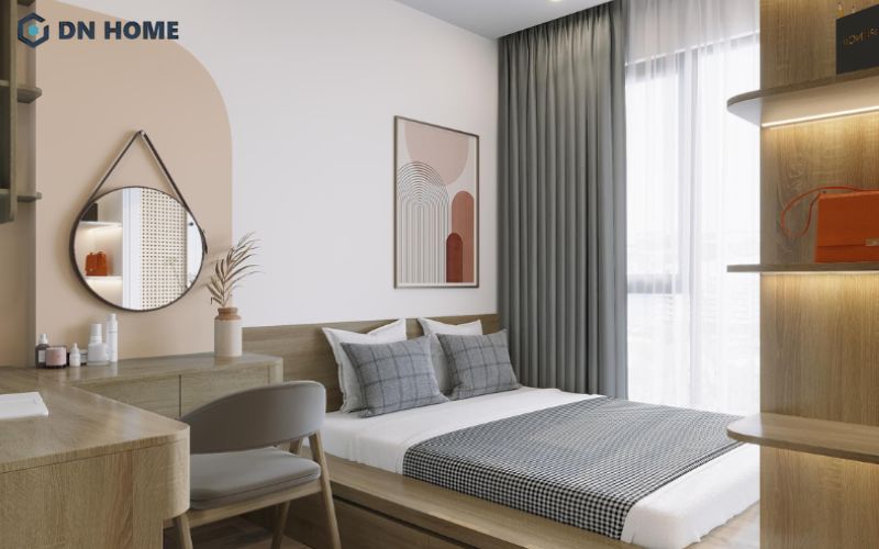 Gam màu sáng kết hợp ánh sáng dịu nhẹ giúp phòng ngủ nhỏ trông rộng hơn