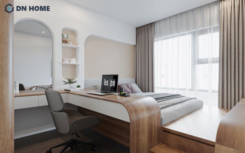 Giường ngủ dạng bục tích hợp hộc tủ giúp tăng không gian lưu trữ