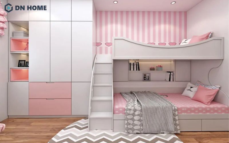 Giường tầng được thiết kế nhỏ gọn, phù hợp với phòng ngủ 10m2 cho bé