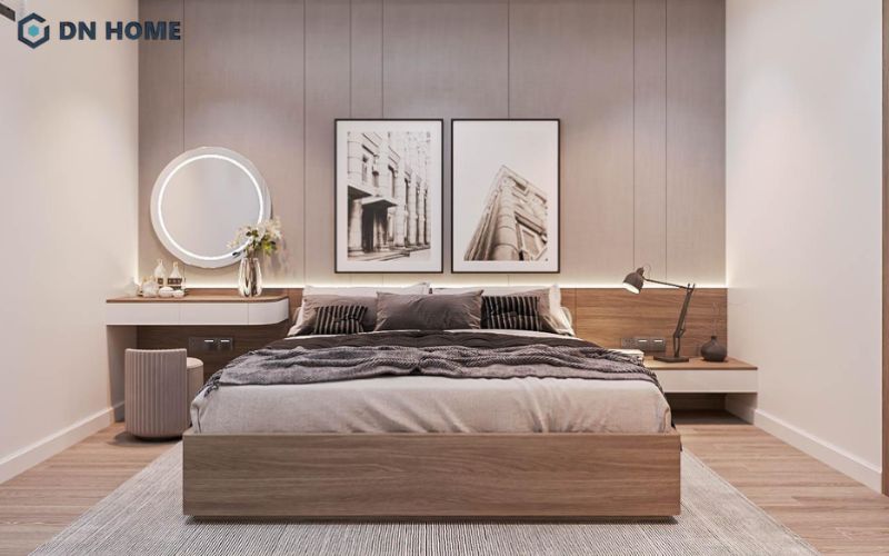 Phòng ngủ nhỏ 10m2 cho vợ chồng được bố trí ấm cúng, hài hòa