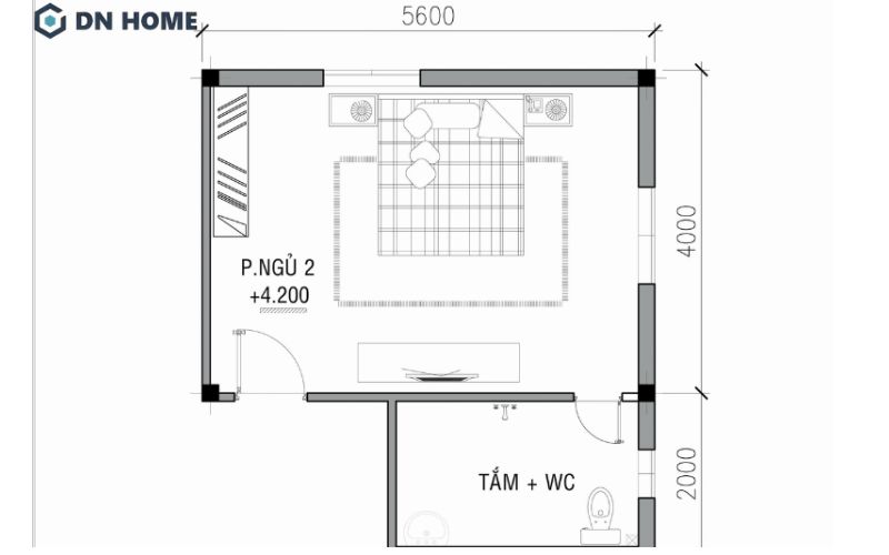 Bố trí nội thất theo chiều dọc giúp kéo dài không gian phòng ngủ 10m2