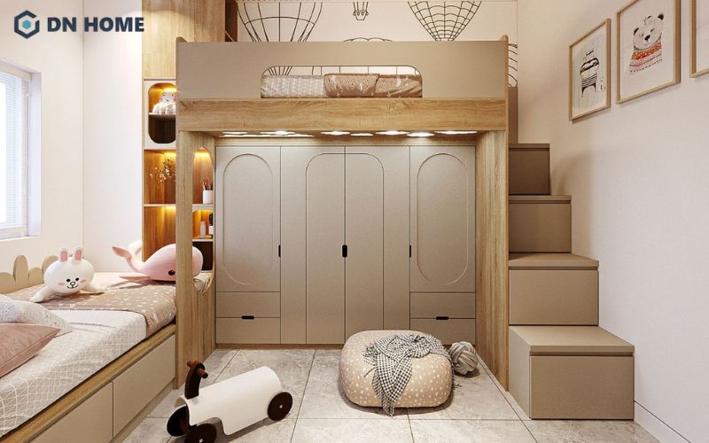 Giường ngủ, tủ quần áo được sắp xếp khoa học giúp phòng ngủ nhỏ 10m2 không bị chật chội