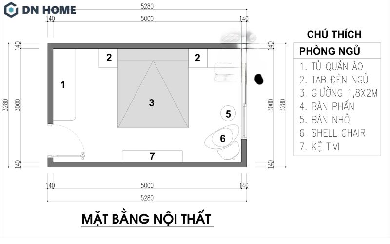 Nội thất được bố trí gọn gàng, đầy đủ công năng nhưng vẫn đảm bảo lối đi thông thoáng