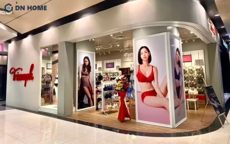 Mẫu cửa hàng đồ lót được thiết kế theo phong cách sang trọng, đẳng cấp với màu sắc trung tính làm chủ đạo