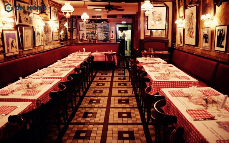 Đặc trưng trong thiết kế quán ăn Bistro là tạo nên không gian ẩm thực gần gũi, thân thuộc