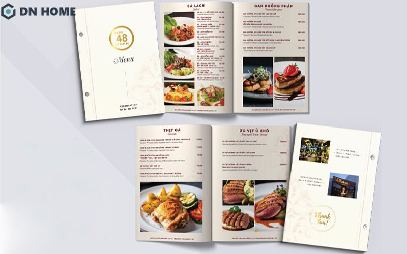 Menu quán ăn Bistro được thiết kế đơn giản với các món ăn quen thuộc tại địa phương