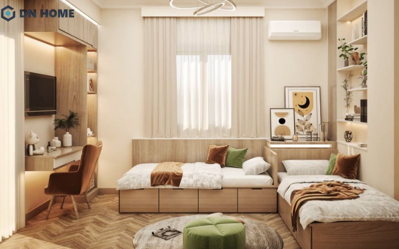 Phòng ngủ trẻ em được thiết kế sáng tạo với màu sắc sinh động và nội thất an toàn