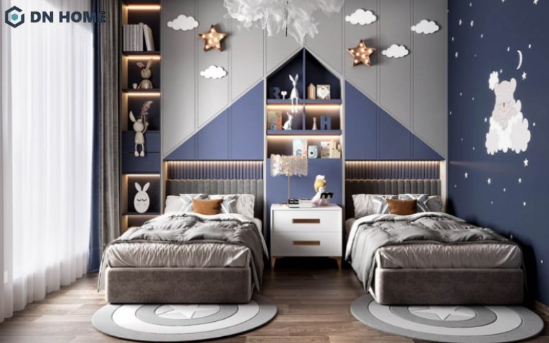 Không gian phòng ngủ cho bé trai được bố trí khoa học giúp bé phát triển toàn diện