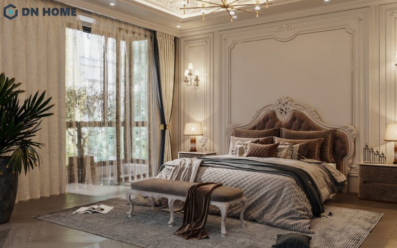 Phòng ngủ tân cổ điển gây ấn tượng với đường nét tinh tế và vẻ đẹp sang trọng