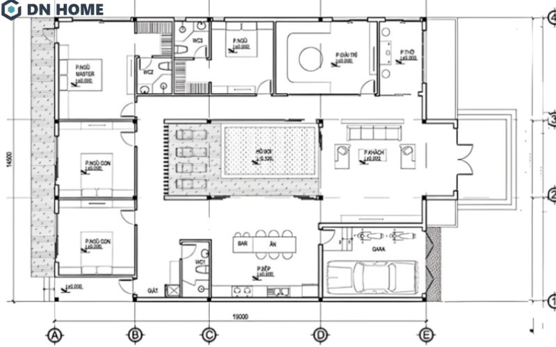 Bản vẽ thiết kế nhà cấp 4 thể hiện chi tiết công năng từng khu vực