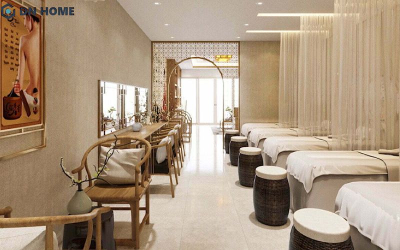 Những gam màu trung tính sáng được ưu tiên thiết kế spa nhỏ tại nhà