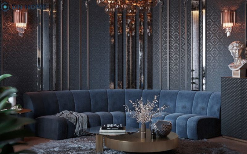 Hệ thống chiếu sáng đa tầng luôn được chú trọng trong không gian nội thất phòng khách Dark Design