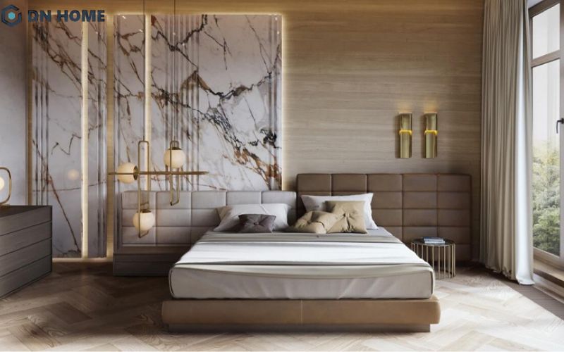 Vật liệu cao cấp nên được sử dụng trong phòng ngủ diện tích lớn để tạo cảm giác sang trọng