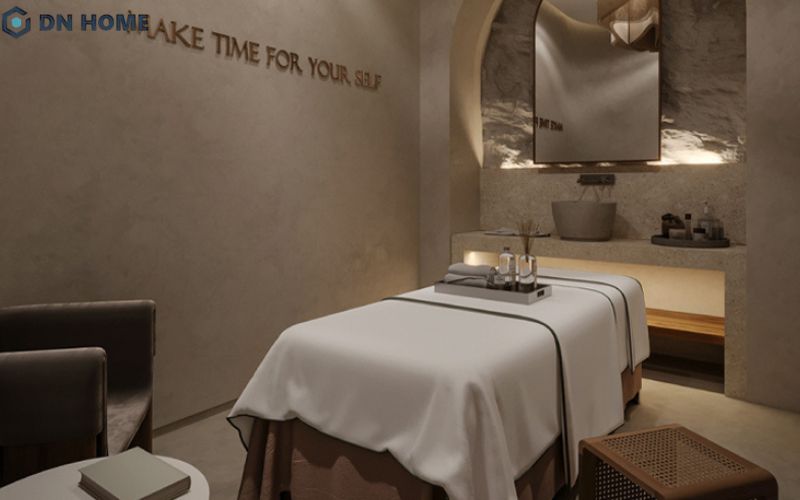 Ánh sáng dịu nhẹ là quan trọng để tạo bầu không khí ấm cúng, thư giãn tuyệt đối cho không gian spa cao cấp