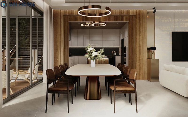 Thiết kế nội thất phòng ăn phong cách hiện đại tập trung vào đường nét đơn giản nhưng tinh tế