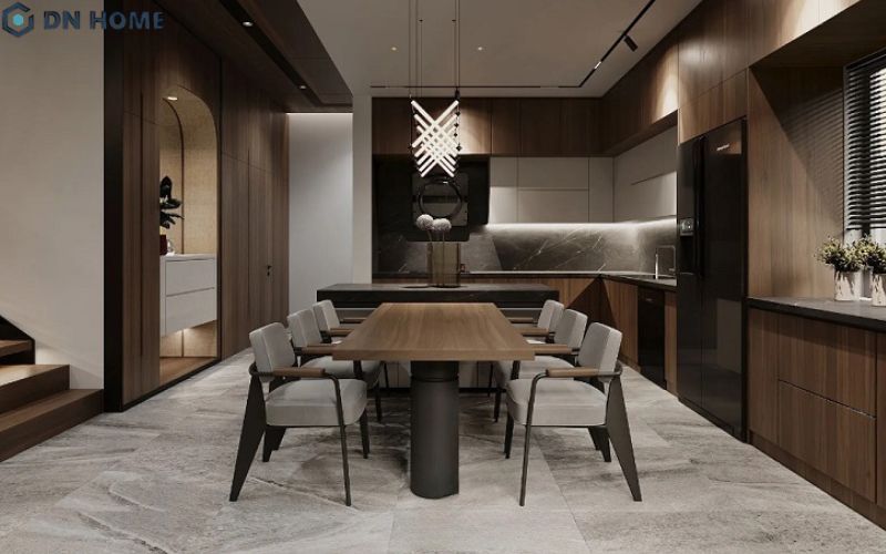Mẫu phòng ăn kết hợp bếp thiết kế theo phong cách hiện đại đầy cuốn hút
