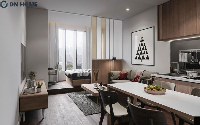 Mẫu phòng ăn studio với cách bố trí không gian khoa học, hợp lý