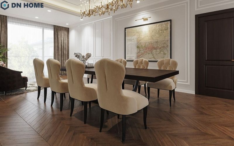 Mẫu phòng ăn biệt thự thiết kế đơn giản nhưng không kém phần sang trọng