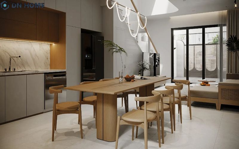 Bố trí nội thất phòng ăn nhà ống là giải pháp hiệu quả giúp tạo sự thoải mái, thuận tiện hơn trong sinh hoạt