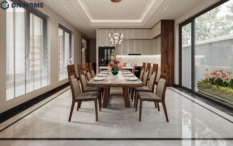 Gia chủ cần chú ý đến việc sắp xếp bố cục không gian phòng ăn nhằm tạo sự ấm cúng và tiện nghi hơn khi sinh hoạt