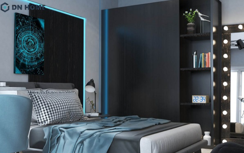 Phòng ngủ con trai lớn với thiết kế hiện đại, gọn gàng