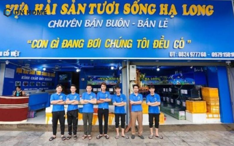Thiết kế biển hiệu cửa hàng hải sản sử dụng tông màu xanh biển chủ đạo