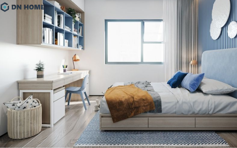 Mẫu phòng ngủ sử dụng các gam màu sáng, tăng thêm điểm nhấn cho căn phòng