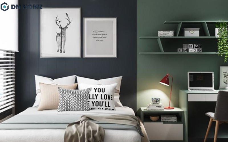 Phòng ngủ con trai lớn sử dụng gam màu trung tính, giúp không gian hài hòa và dễ sử dụng