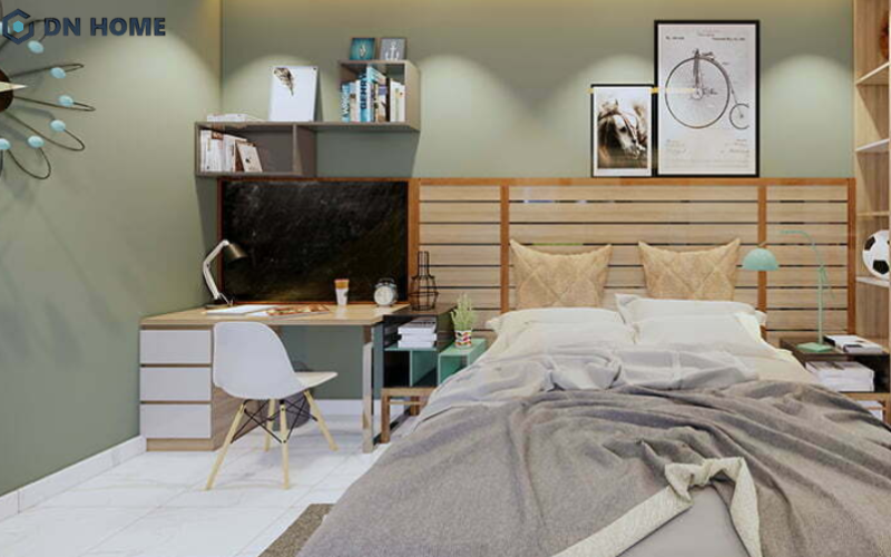 Phòng ngủ cho con trai lớn 14 - 16 tuổi với gam màu trung tính, dễ sử dụng