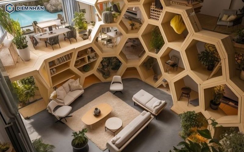 Không gian làm việc tại quán cafe với thiết kế kệ sách gỗ kịch trần tạo cảm hứng sáng tạo và tập trung.