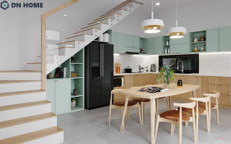 Thiết kế nội thất phòng bếp nên ưu tiên sử dụng những gam màu pastel để tạo hiệu ứng thị giác không gian rộng mở hơn