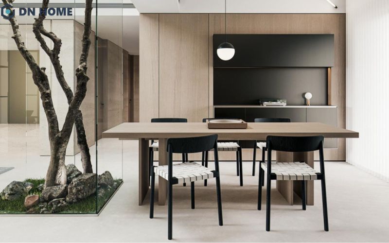 Màu đen là điểm nhấn trong phong cách thiết kế Japandi, đóng vai trò neo giữ bố cục